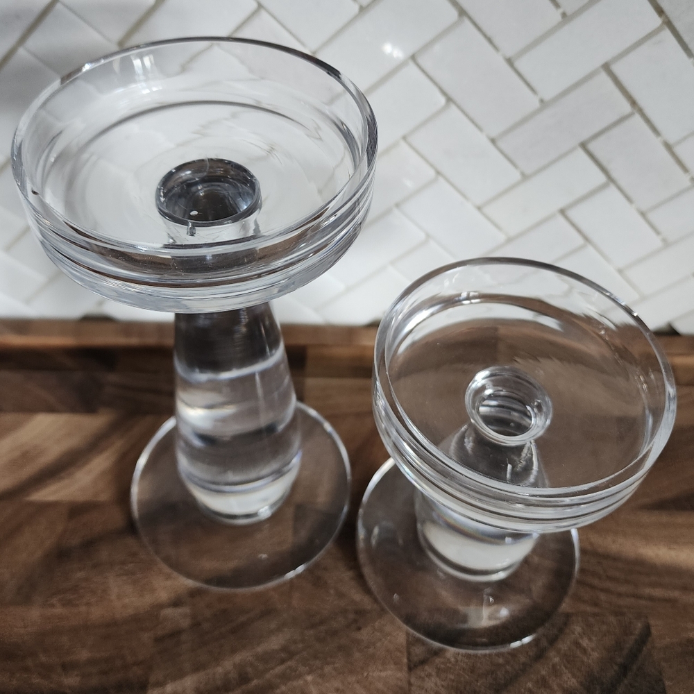 Set of 2 Krosno Poland Clear Glass Candle Holders - Picture 2 of 4